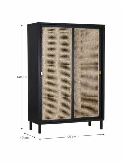 HKliving Armoire avec cannage et 2 portes coulissantes Rétro, larg. 95 x haut. 140 cm -Salle à manger Soldes Armoire avec cannage et 2 portes coulissantes Retro 2