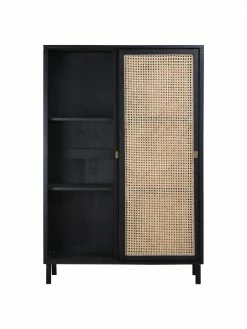 HKliving Armoire avec cannage et 2 portes coulissantes Rétro, larg. 95 x haut. 140 cm -Salle à manger Soldes Armoire avec cannage et 2 portes coulissantes Retro 3