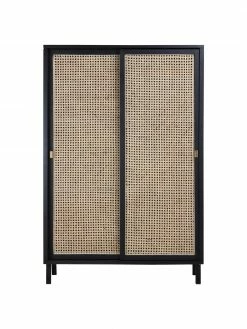 HKliving Armoire avec cannage et 2 portes coulissantes Rétro, larg. 95 x haut. 140 cm -Salle à manger Soldes Armoire avec cannage et 2 portes coulissantes Retro 4