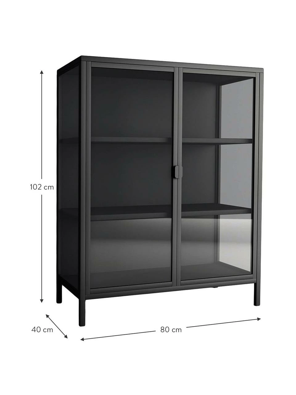 Armoire vitrée en métal noir Brisbane, larg. 80 x haut. 102 cm 4 Armoire vitrée en métal noir Brisbane, larg. 80 x haut. 102 cm – Image 2