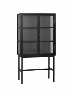 Rowico Armoire vitrée sur pieds métal noir Marshall, larg. 85 x haut. 160 cm
