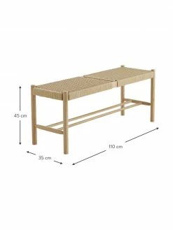 Banc bois beige avec cannage Ellan, larg. 110 x haut. 45 cm -Salle à manger Soldes Banc bois beige avec cannage Ellan 2