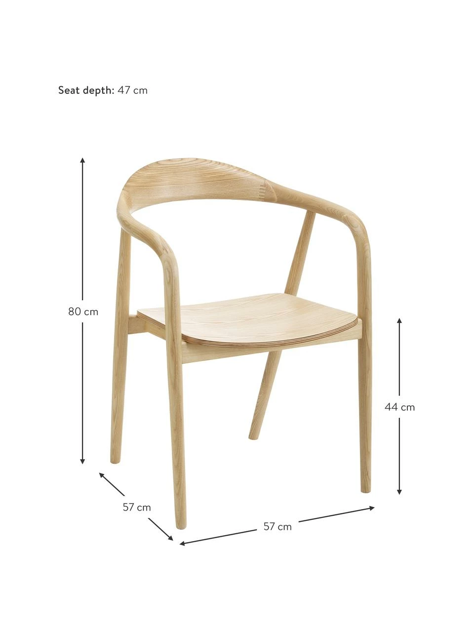 Westwing Collection Chaise à accoudoirs bois massif Angelina, larg. 57 x prof. 57 cm 6 Westwing Collection Chaise à accoudoirs bois massif Angelina, larg. 57 x prof. 57 cm – Image 4
