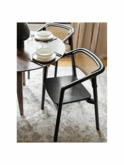 Westwing Collection Chaise à accoudoirs noire cannage Gali, larg. 56 x prof. 55 cm -Salle à manger Soldes Chaise a accoudoirs noire cannage Gali 2