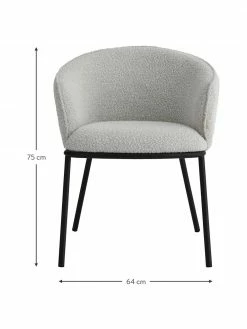 Chaise à accoudoirs tissu bouclé gris Feels, larg. 64 x prof. 60 cm -Salle à manger Soldes Chaise a accoudoirs tissu boucle gris Feels 4