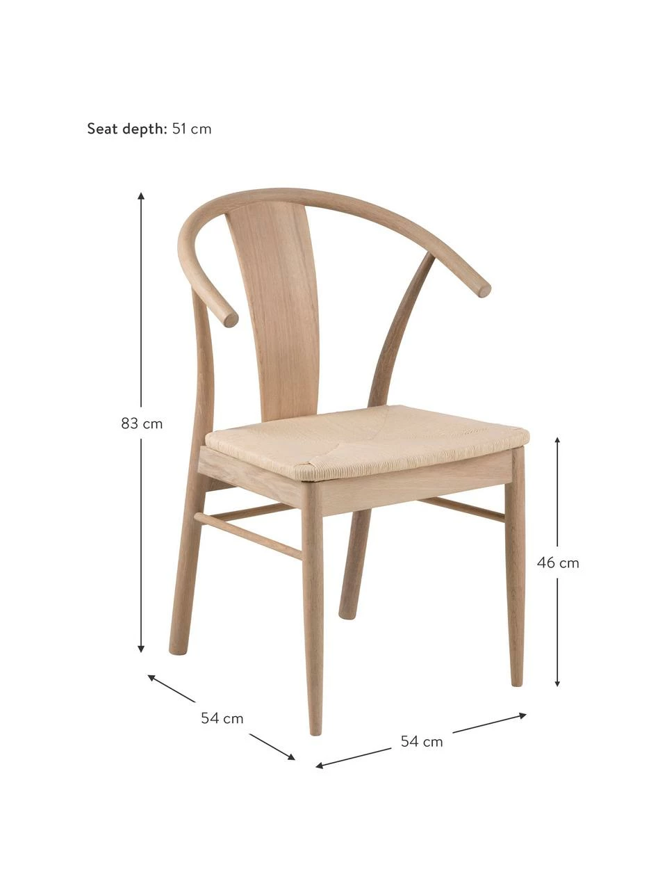 Chaise accoudoirs en bois avec jonc tressé Janik, larg. 54 x prof. 54 cm 6 Chaise accoudoirs en bois avec jonc tressé Janik, larg. 54 x prof. 54 cm – Image 4