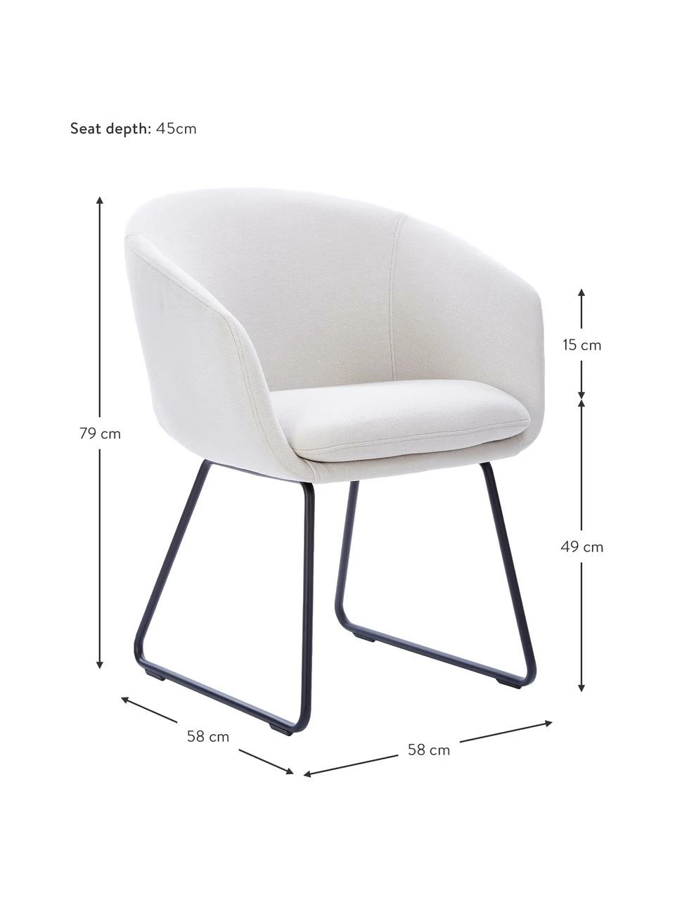 Westwing Collection Chaise blanche rembourrée à accoudoirs Juri, larg. 58 x prof. 58 cm 7 Westwing Collection Chaise blanche rembourrée à accoudoirs Juri, larg. 58 x prof. 58 cm – Image 5