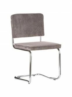 Zuiver Chaise cantilever velours côtelé gris Kink, larg. 48 x prof. 48 cm