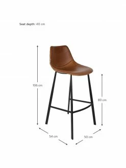 Dutchbone Chaise de bar en cuir synthétique Franky, larg. 50 x haut. 106 cm -Salle à manger Soldes Chaise de bar en cuir synthetique Franky 2