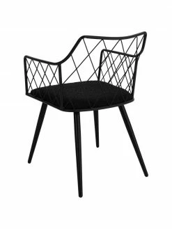 Chaise noire à accoudoirs avec coussin en bouclé Heidie, 2 pièces, larg. 53 x prof. 56 cm -Salle à manger Soldes Chaise noire a accoudoirs avec coussin en boucle Heidie 2 pieces 4