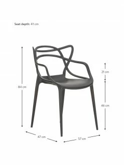 Kartell Chaise noire &agrave; accoudoirs design Masters, 2&nbsp;pi&egrave;ces, larg. 57 x prof. 47 cm -Salle à manger Soldes Chaise noire a accoudoirs design Masters 2 pieces 3