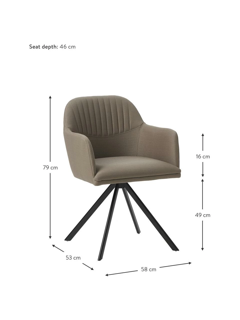 Westwing Collection Chaise pivotante à accoudoirs rembourrée Lola, larg. 58 x prof. 53 cm 4 Westwing Collection Chaise pivotante à accoudoirs rembourrée Lola, larg. 58 x prof. 53 cm – Image 2