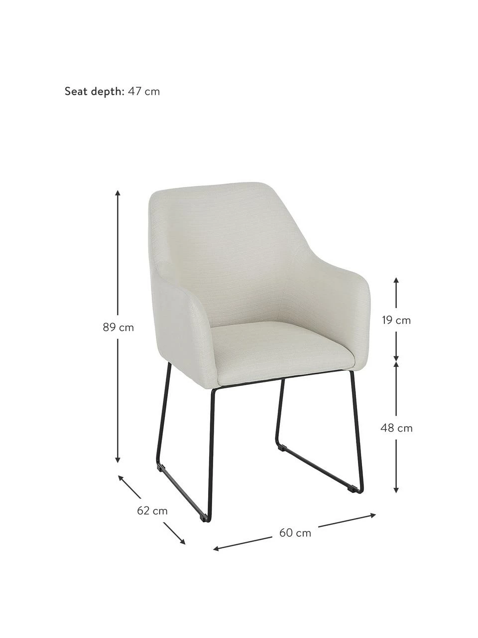 Westwing Collection Chaise rembourrée moderne blanc crème Isla, larg. 60 x prof. 62 cm 6 Westwing Collection Chaise rembourrée moderne blanc crème Isla, larg. 60 x prof. 62 cm – Image 4