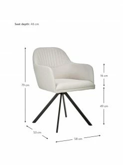Westwing Collection Chaise rembourrée pivotante à accoudoirs Lola, larg. 58 x prof. 53 cm -Salle à manger Soldes Chaise rembourree pivotante a accoudoirs Lola 9