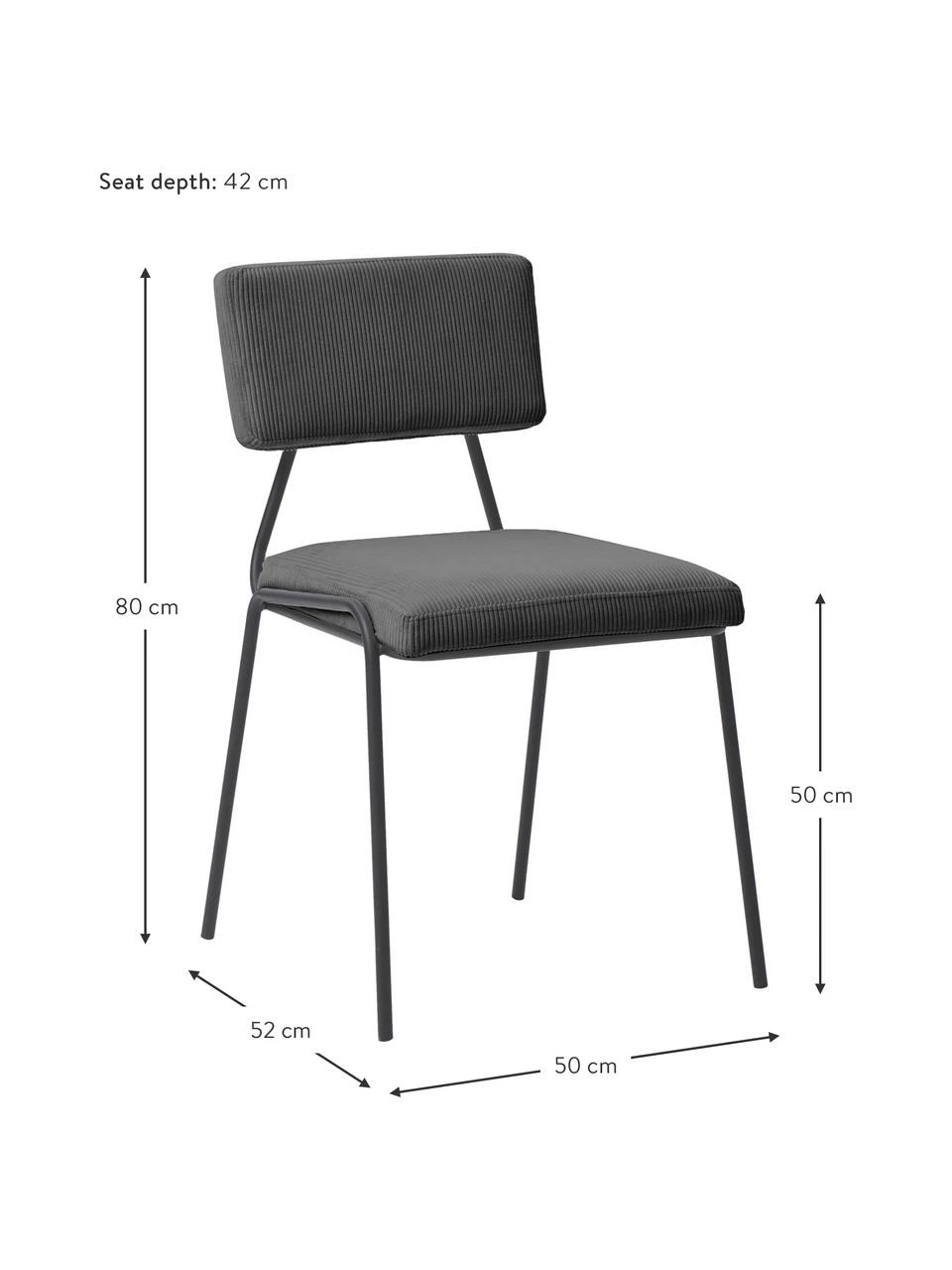 Westwing Collection Chaise rembourrée velours côtelé gris Mats, 2 pièces, larg. 50 x haut. 80 cm 5 Westwing Collection Chaise rembourrée velours côtelé gris Mats, 2 pièces, larg. 50 x haut. 80 cm – Image 3