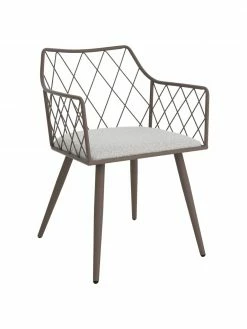 Chaise taupe à accoudoirs avec coussin en bouclé Heidie, 2 pièces, larg. 53 x prof. 56 cm