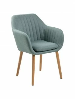 Chaise velours vert olive avec accoudoirs Emilia, larg. 57 x prof. 59 cm