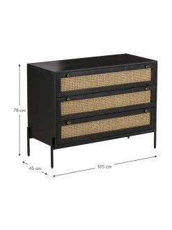 Westwing Collection Commode noire en cannage Vienna, larg. 105 x haut. 78 cm -Salle à manger Soldes Commode noire en cannage Vienna 4