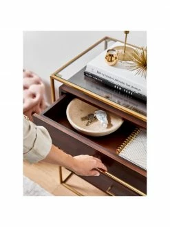 Westwing Collection Commode noire plateau en verre Lyle, larg. 100 x haut. 82 cm -Salle à manger Soldes Commode noire plateau en verre Lyle 2