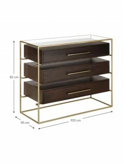 Westwing Collection Commode noire plateau en verre Lyle, larg. 100 x haut. 82 cm -Salle à manger Soldes Commode noire plateau en verre Lyle 3