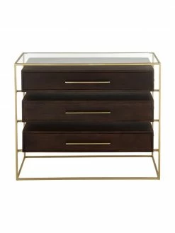 Westwing Collection Commode noire plateau en verre Lyle, larg. 100 x haut. 82 cm -Salle à manger Soldes Commode noire plateau en verre Lyle 4