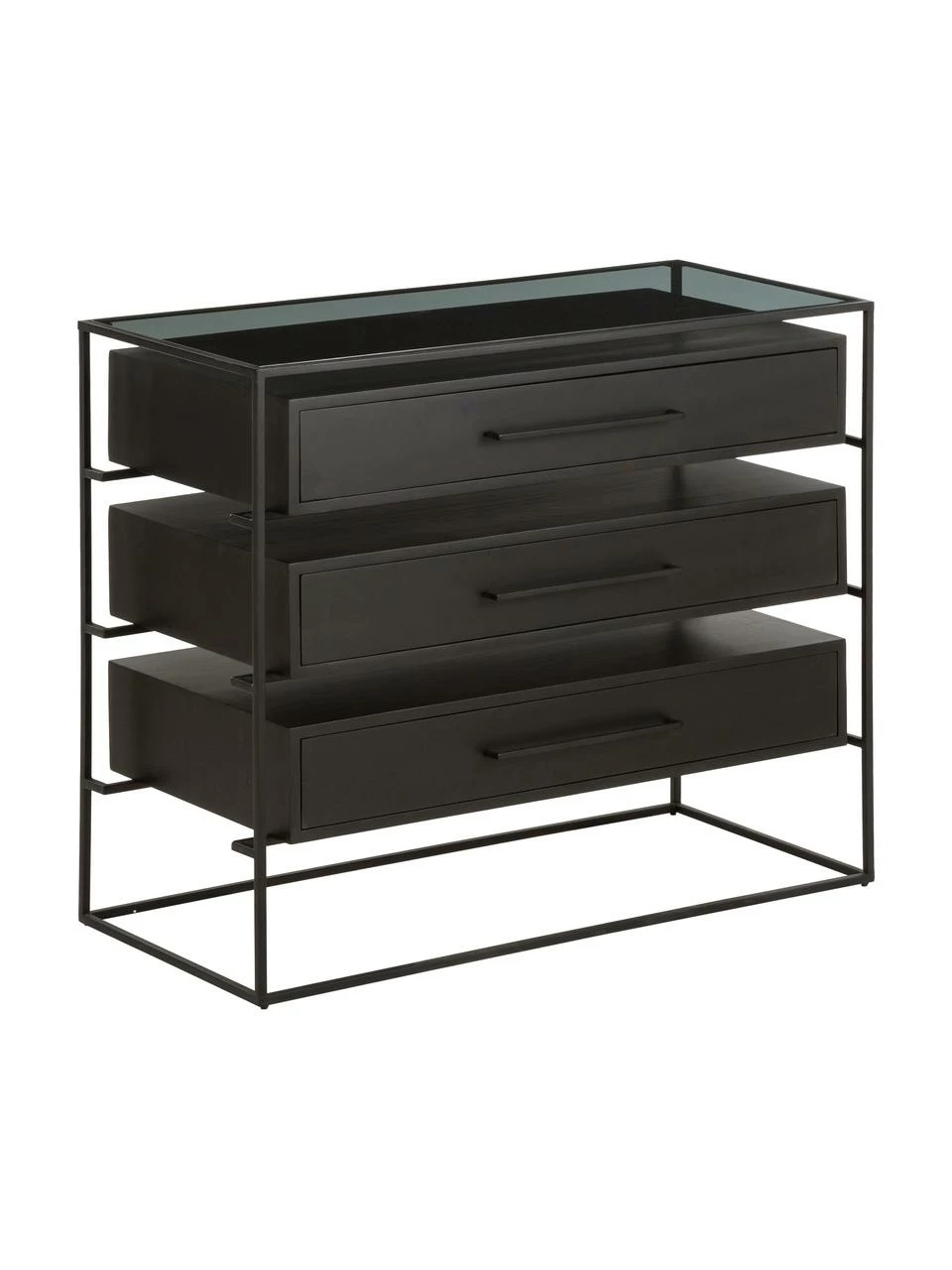 Westwing Collection Commode noire plateau en verre Lyle, larg. 100 x haut. 82 cm 3 Westwing Collection Commode noire plateau en verre Lyle, larg. 100 x haut. 82 cm