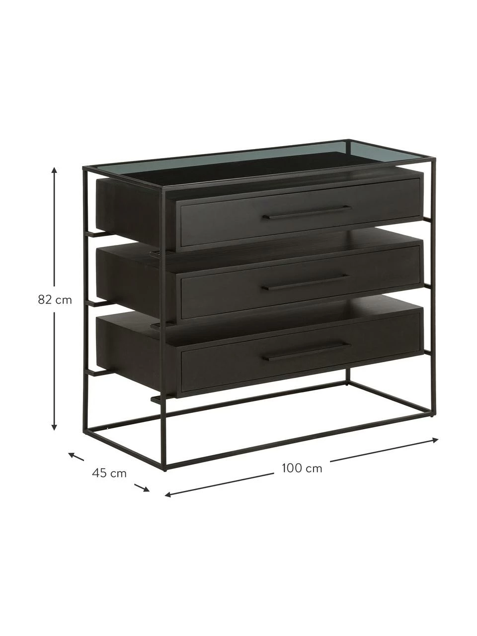 Westwing Collection Commode noire plateau en verre Lyle, larg. 100 x haut. 82 cm 5 Westwing Collection Commode noire plateau en verre Lyle, larg. 100 x haut. 82 cm – Image 3