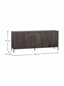 Enfilade 4 portes façade en bois de frêne nervuré Avourio, larg. 200 x haut. 85 cm -Salle à manger Soldes Enfilade 4 portes facade en bois de frene nervure Avourio 2