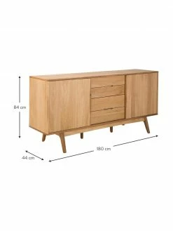 Enfilade plaquée chêne Bettina, larg. 180 x haut. 84 cm -Salle à manger Soldes Enfilade plaquee chene Bettina 2