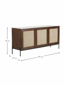 Westwing Collection Enfilade rétro cannage brun foncé Vienna, larg. 165 x haut. 78 cm -Salle à manger Soldes Enfilade retro cannage brun fonce Vienna 2