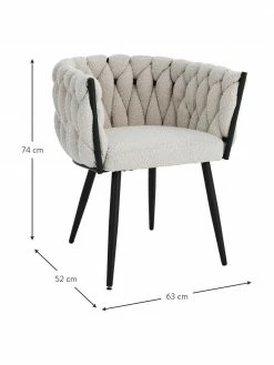 Fauteuil en tissu bouclé blanc Molto, larg. 63 x prof. 52 cm -Salle à manger Soldes Fauteuil en tissu boucle blanc Molto 2
