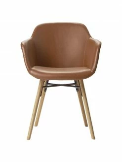 Westwing Collection Petite chaise à accoudoirs cuir synthétique avec pieds en bois Fiji, larg. 59 x haut. 84 cm -Salle à manger Soldes Petite chaise a accoudoirs cuir synthetique avec pieds en bois Fiji 4