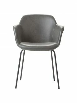 Westwing Collection Petite chaise à accoudoirs cuir synthétique avec pieds en métal Fiji, larg. 58 x haut. 81 cm -Salle à manger Soldes Petite chaise a accoudoirs cuir synthetique avec pieds en metal Fiji 3