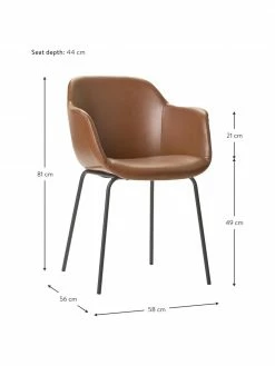 Westwing Collection Petite chaise à accoudoirs cuir synthétique avec pieds en métal Fiji, larg. 58 x haut. 81 cm -Salle à manger Soldes Petite chaise a accoudoirs cuir synthetique avec pieds en metal Fiji 8