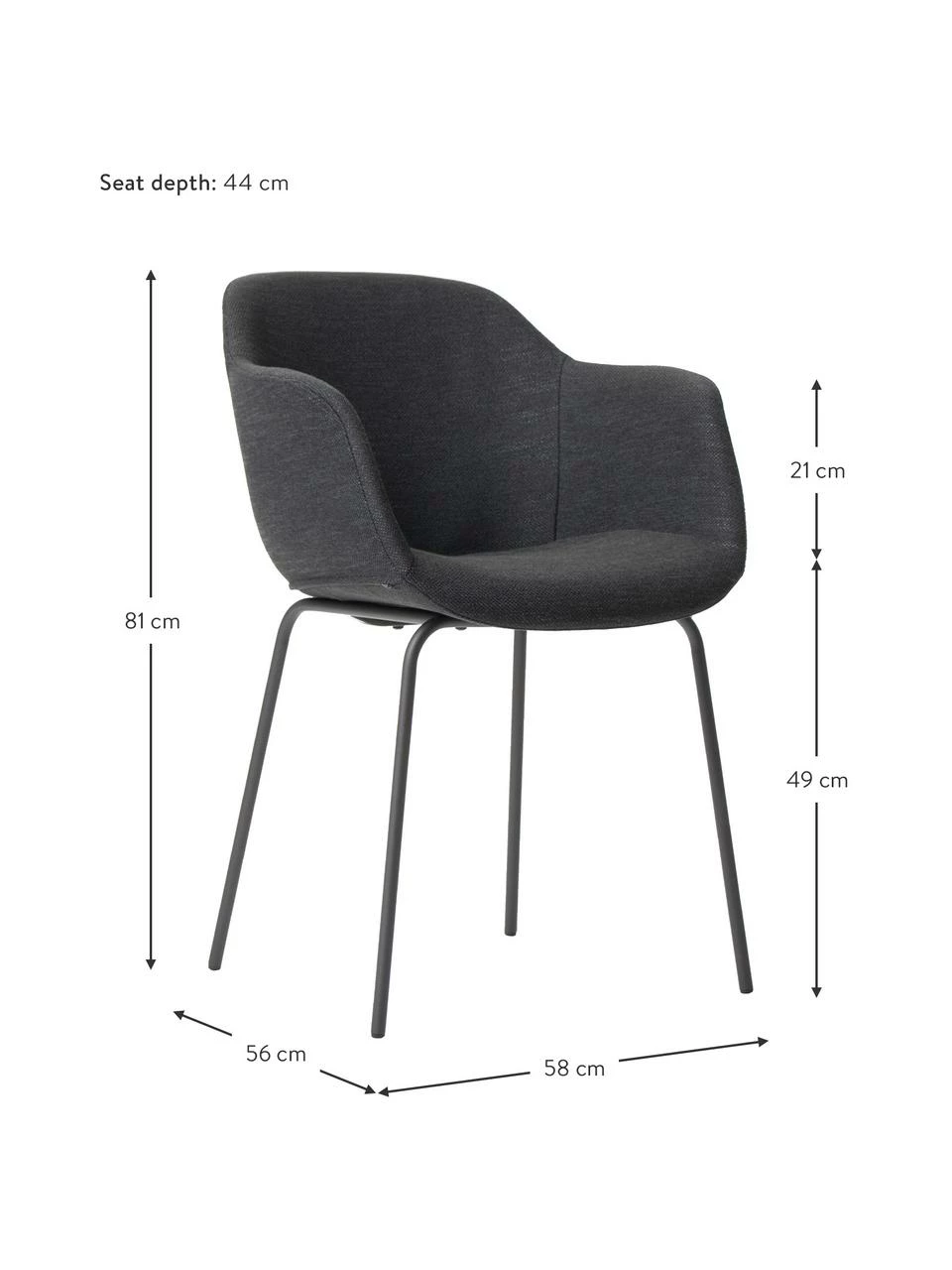 Westwing Collection Petite chaise scandinave noire Fiji, larg. 58 x prof. 56 cm 5 Westwing Collection Petite chaise scandinave noire Fiji, larg. 58 x prof. 56 cm – Image 3