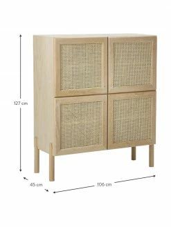 Westwing Collection Rangement bois de chêne avec cannage Jolie, larg. 106 x haut. 127 cm -Salle à manger Soldes Rangement bois de chene avec cannage Jolie 3
