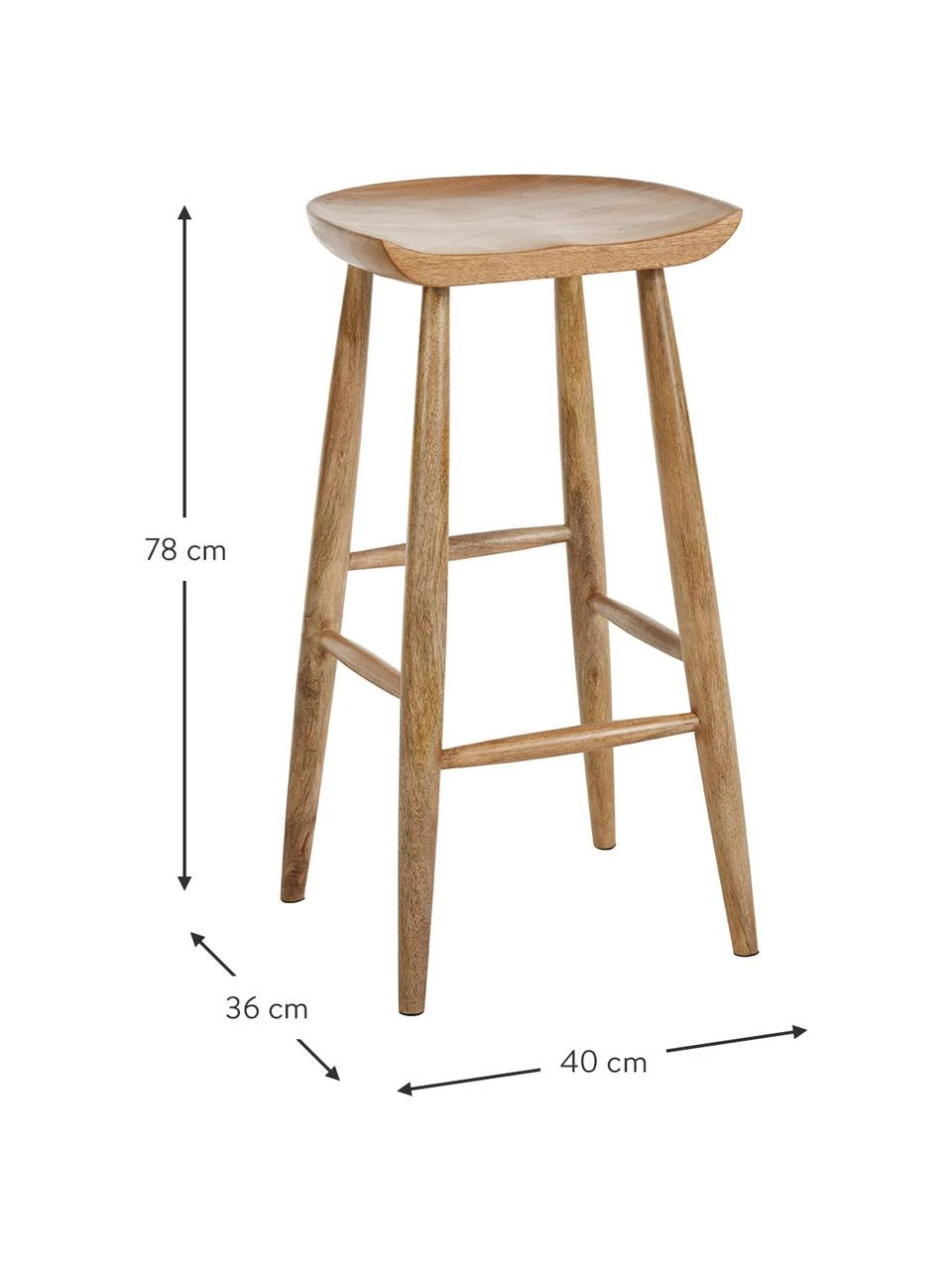 Westwing Collection Tabouret de bar bois de manguier Nino, larg. 40 x haut. 78 cm 5 Westwing Collection Tabouret de bar bois de manguier Nino, larg. 40 x haut. 78 cm – Image 3